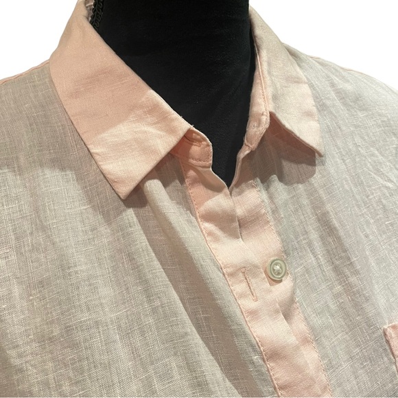 Lord & Taylor 100% linen peach button front ruffle sleeve blouse top size large - Picture 4 of 11